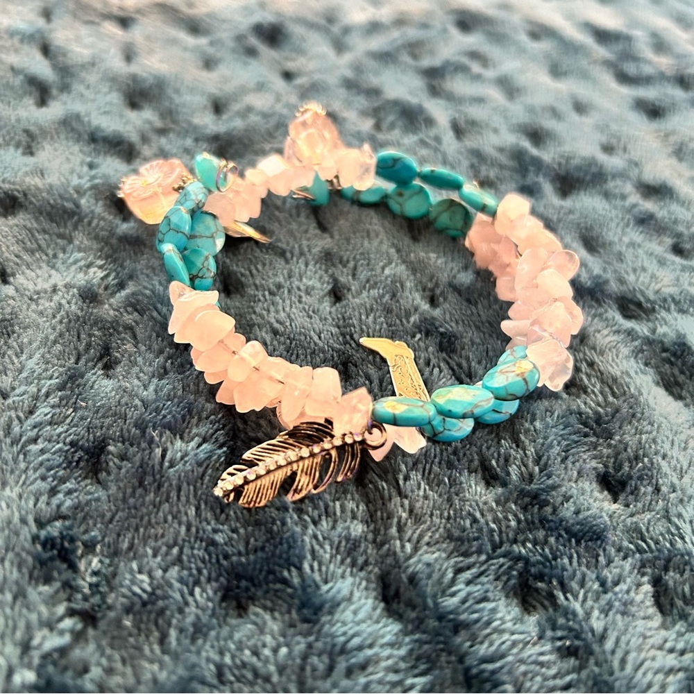 Handcrafted Spiral wire wrap bracelet - Rose Quartz - Western